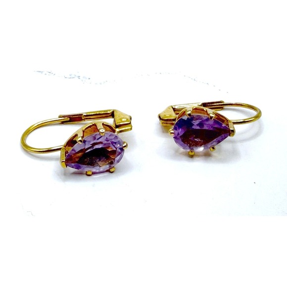 Source Unknown Jewelry - Amethyst Clip On Earrings Gold Tone Vintage Oval Purple Stone VIDEO